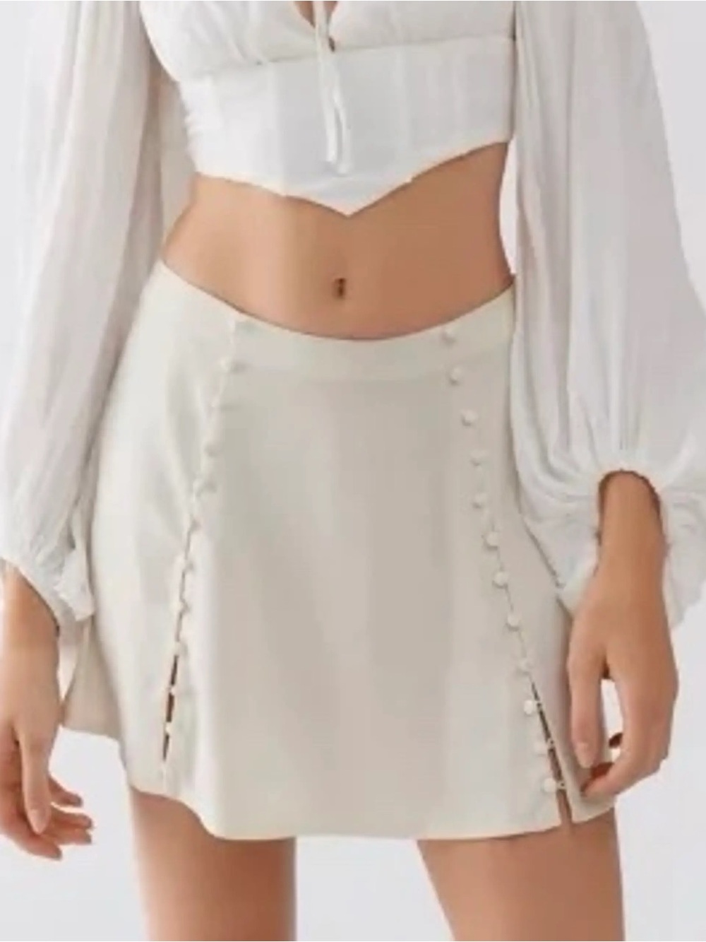Urban Outfitters Cream Button-Detail Mini Skirt